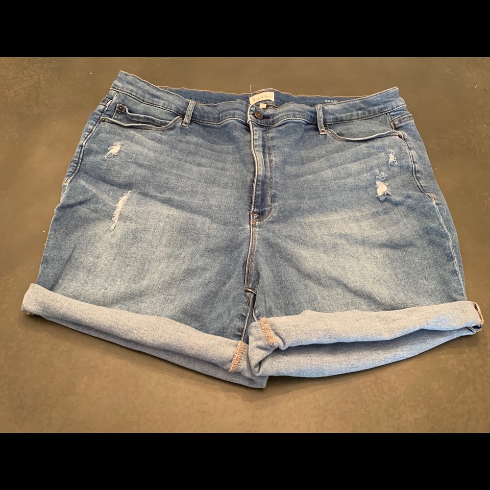 Denim shorts.